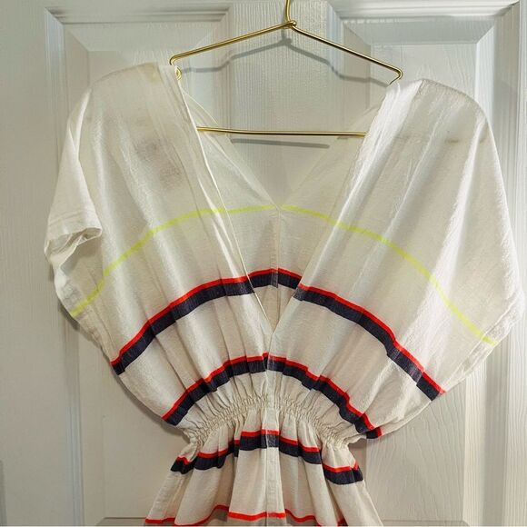 Lemlem V neck White and Multicolor Striped Swim Coverup - Picture 5 of 10